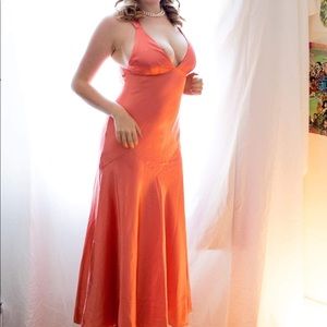 Slinky, silky, coral vintage prom gown